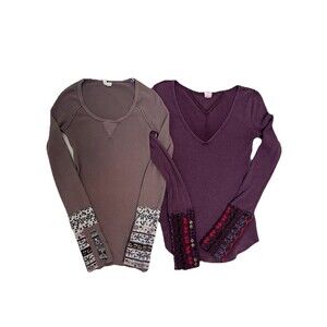 We The Free People Thermal Top Pullover LOT OF 2 Women’s ART SCHOOL CUFF Size XS